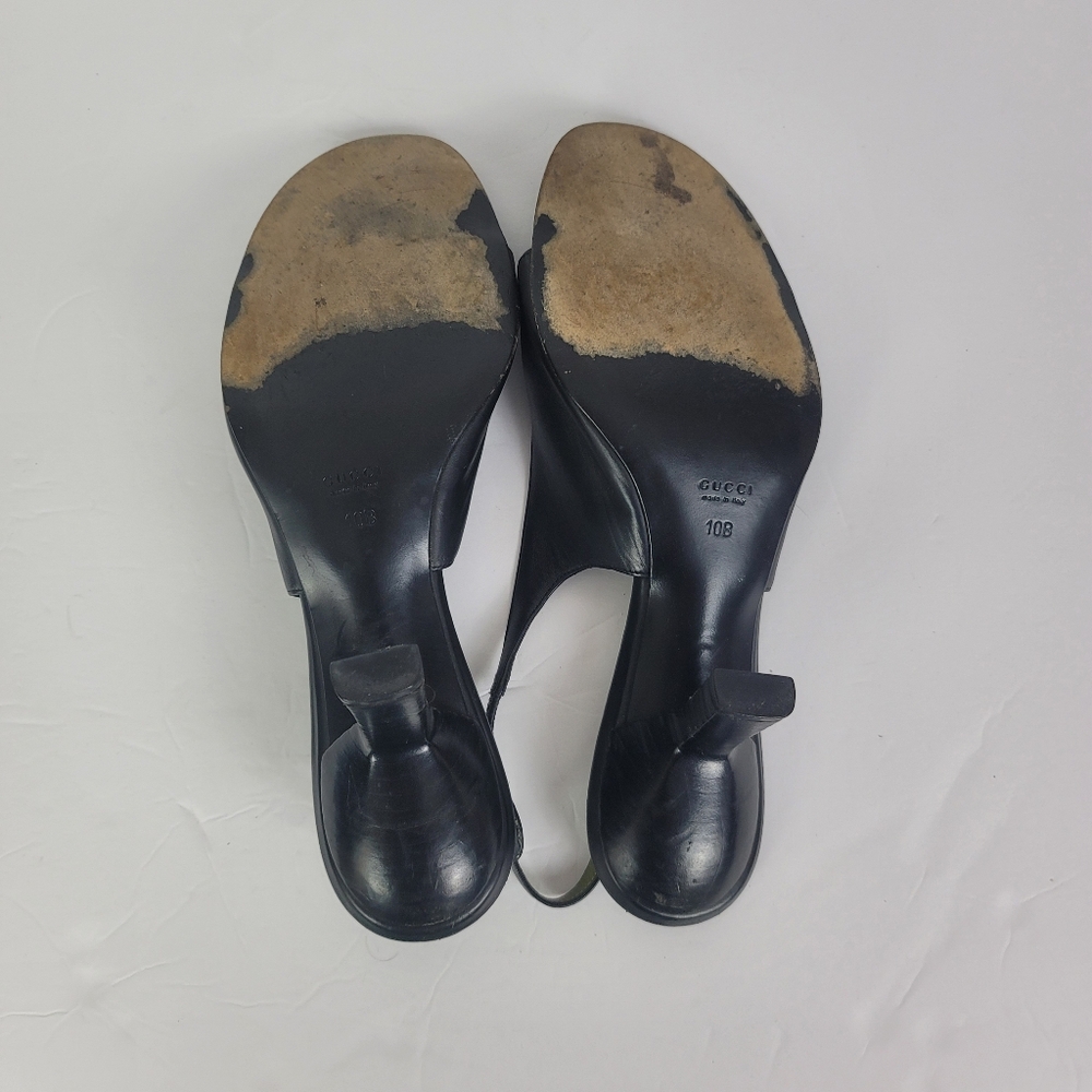Gucci Vintage 90s Y2K Black And Green Leather Sling Back Kitten Heels Size 10 - Picture 3 of 14